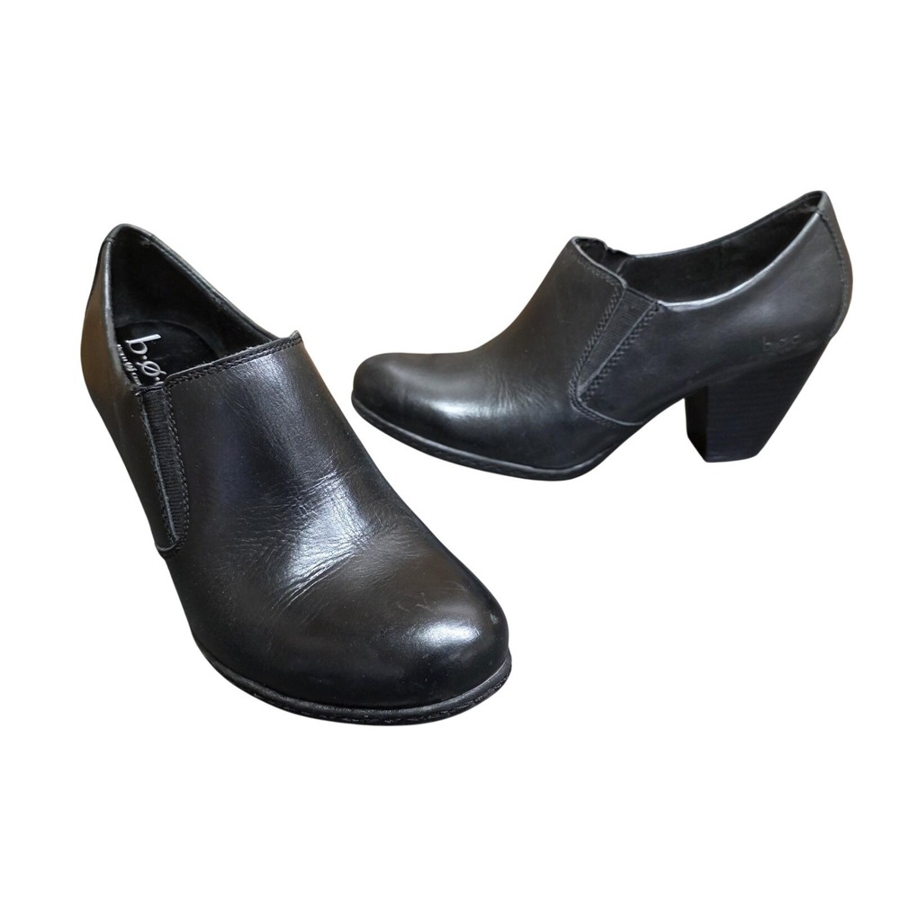 B.o.c. Shoes Womens Size 8 Black Leather Block Heel Pumps Slip On Office